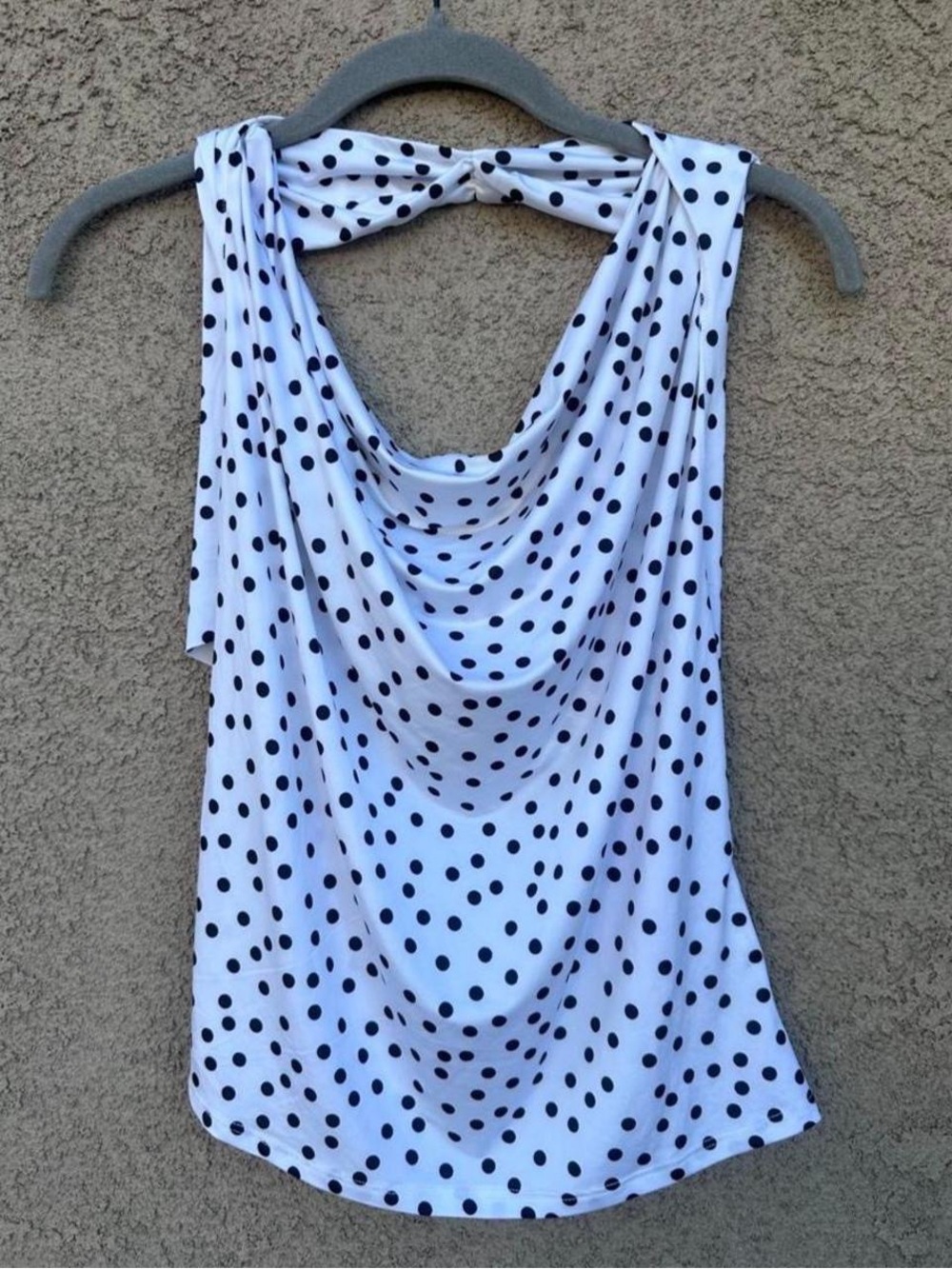 White and Black Polka Dot Cowl Neck Halter Top - Women